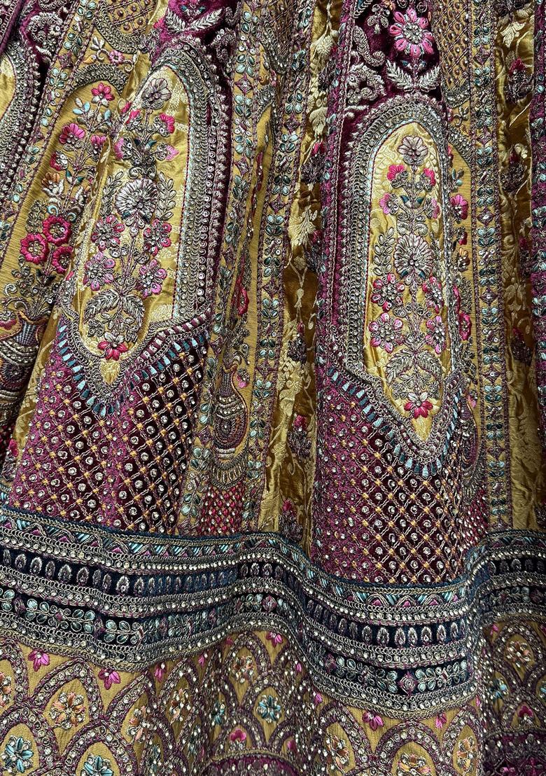 Maroon Embroidered Velvet Lehenga Set