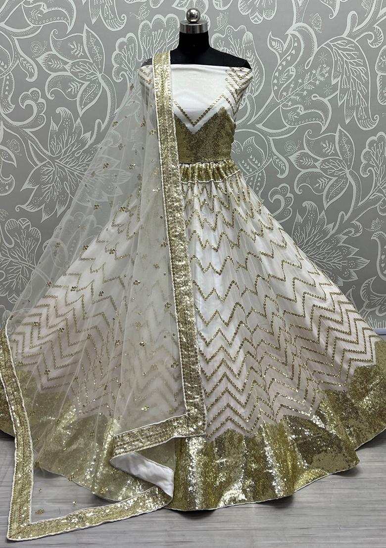 White Sequin Embroidered Net Lehenga Set