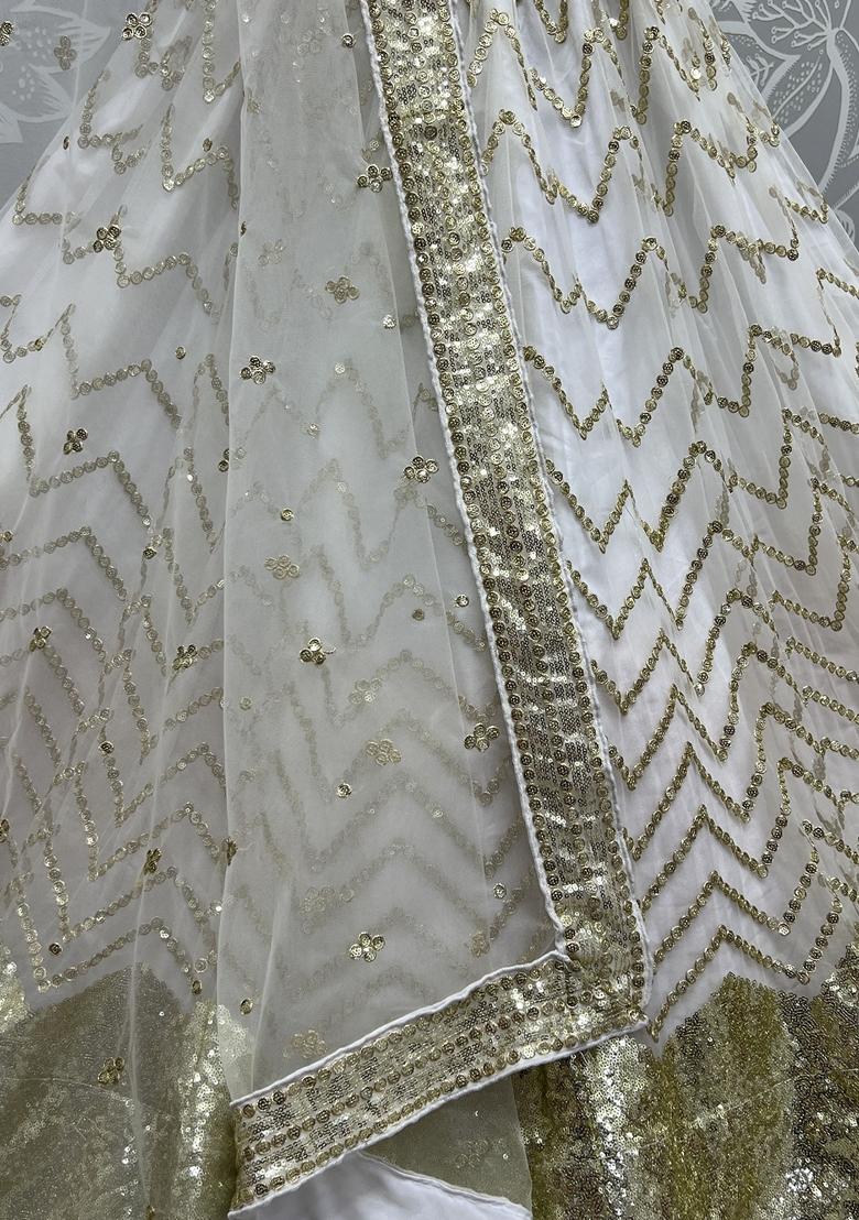 White Sequin Embroidered Net Lehenga Set