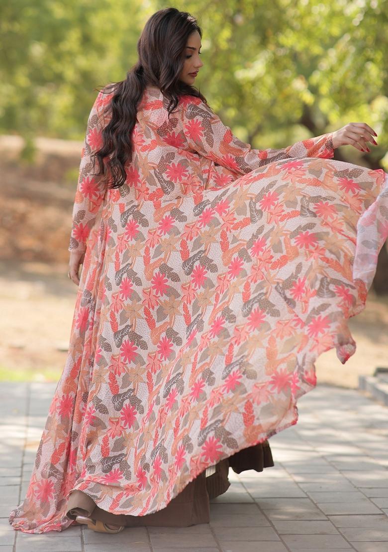 Beige Embroidered Georgette Lehenga Set