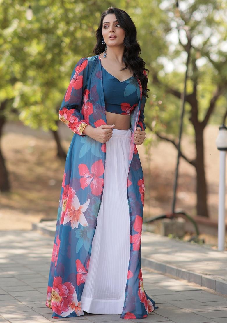 White Embroidered Georgette Lehenga Set