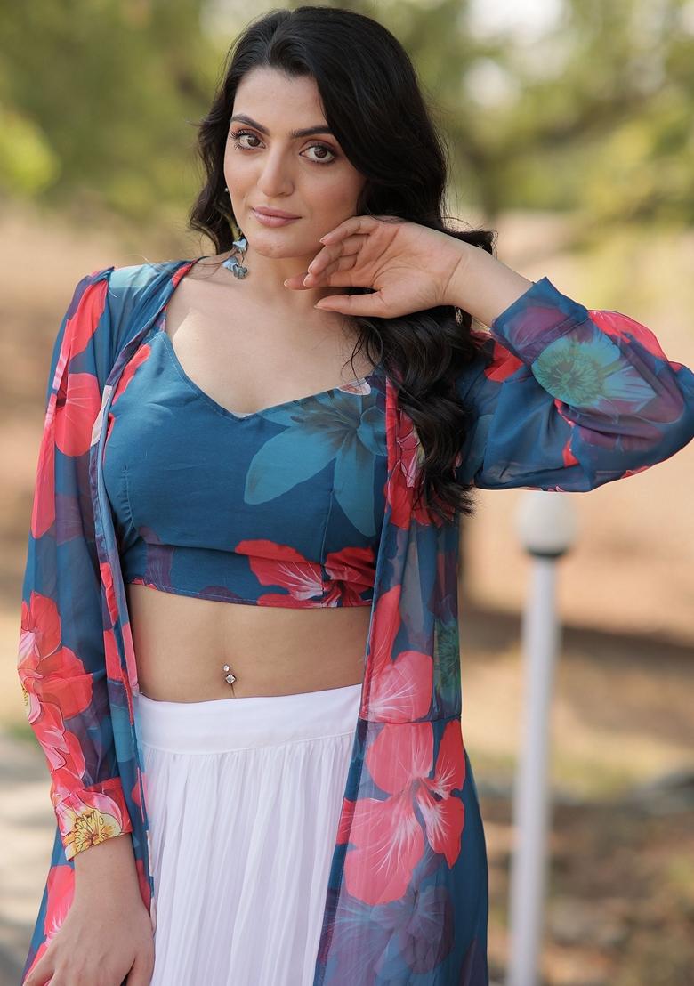 White Embroidered Georgette Lehenga Set