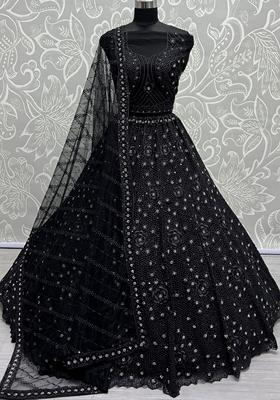 Black Sequin Embroidered Net Lehenga Set