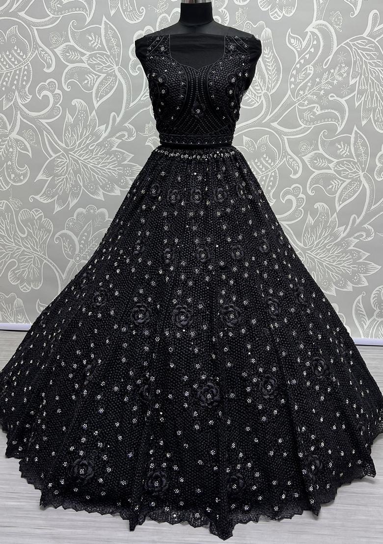 Black Sequin Embroidered Net Lehenga Set