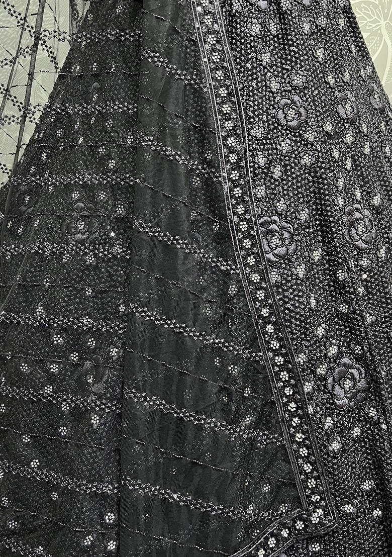 Black Sequin Embroidered Net Lehenga Set