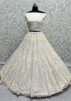 White Sequin Embroidered Net Lehenga Set
