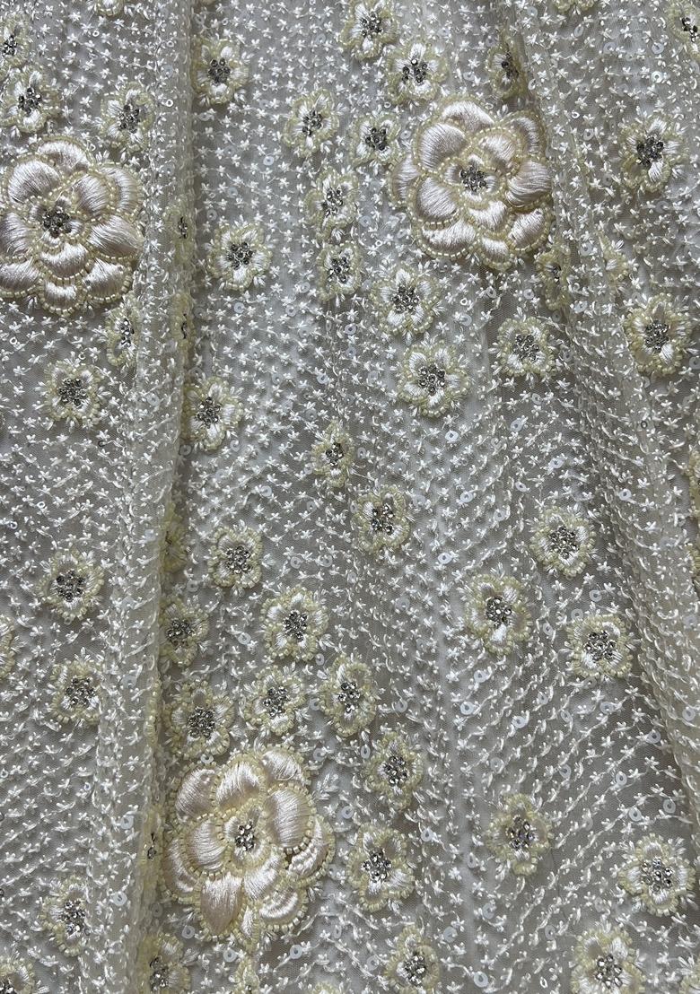 White Sequin Embroidered Net Lehenga Set