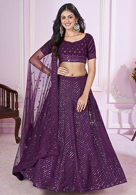 Purple Sequin Embroidered Georgette Lehenga Set