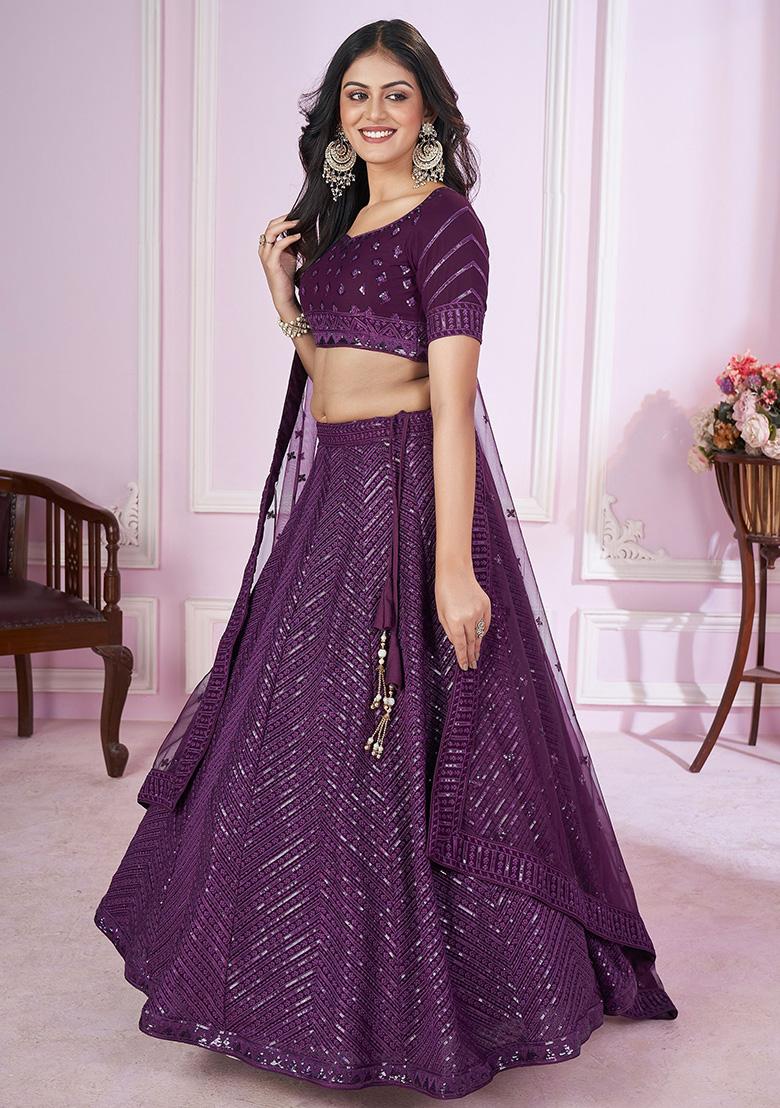 Purple Sequin Embroidered Georgette Lehenga Set