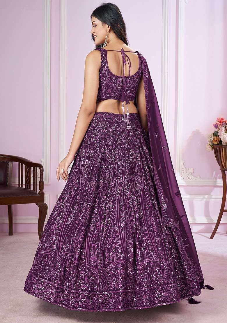 Purple Georgette Lehenga Set with Embroidered & Sequin for Diwali | Wedding & Festive Wear - Indya
