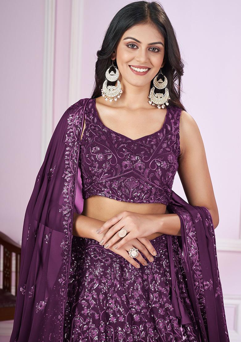 Purple Sequin Embroidered Georgette Lehenga Set
