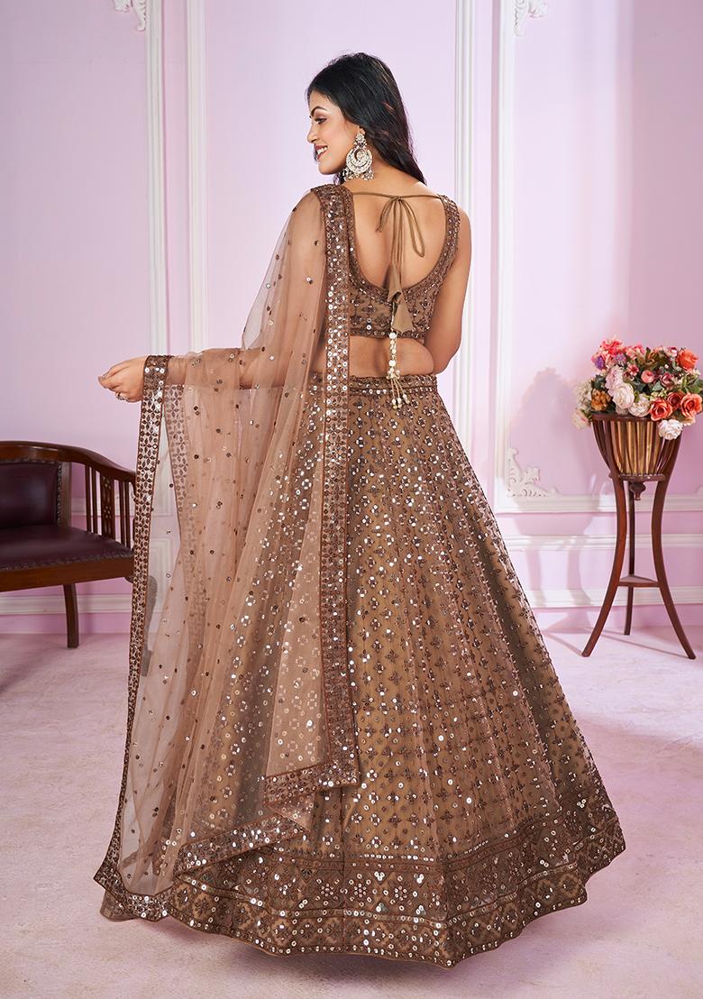 Brown Sequin Embroidered Net Lehenga Set
