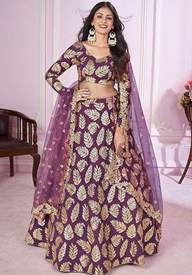 Purple Sequin Embroidered Georgette Lehenga Set