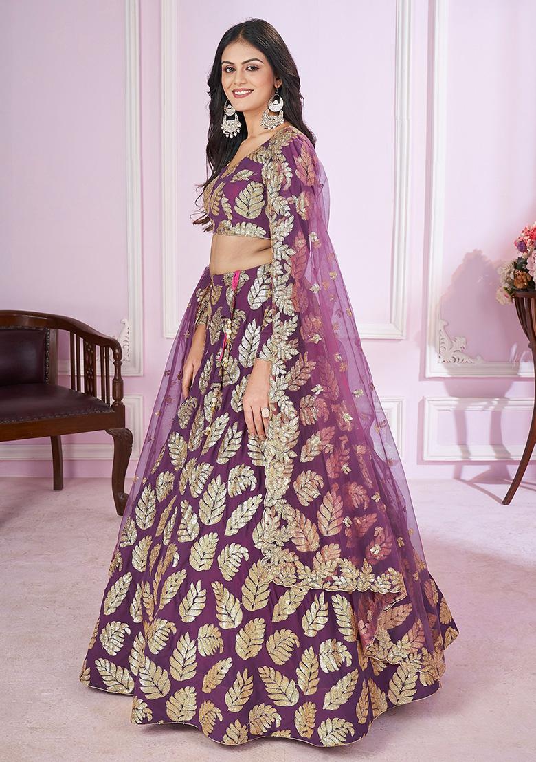 Purple Sequin Embroidered Georgette Lehenga Set