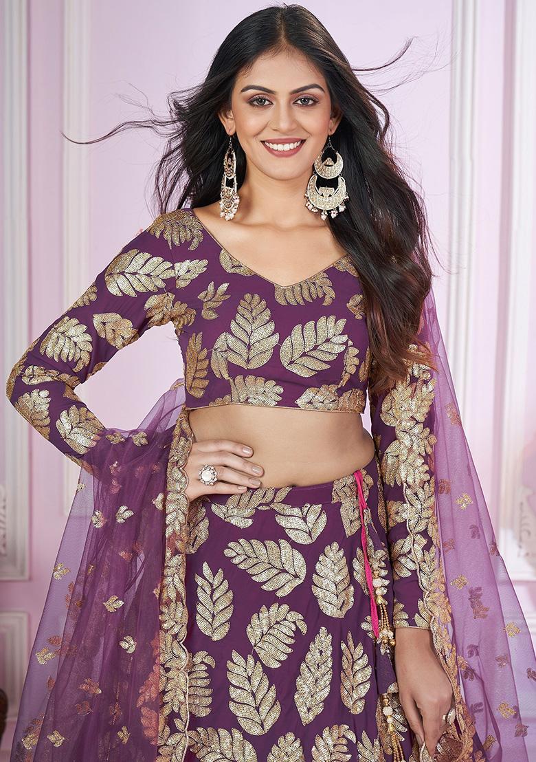 Purple Sequin Embroidered Georgette Lehenga Set