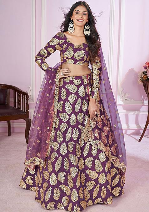 Purple Sequin Embroidered Georgette Lehenga Set