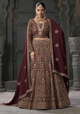 Maroon Embroidered Georgette Lehenga Set
