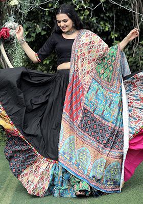 Black Embroidered Rayon Lehenga Set