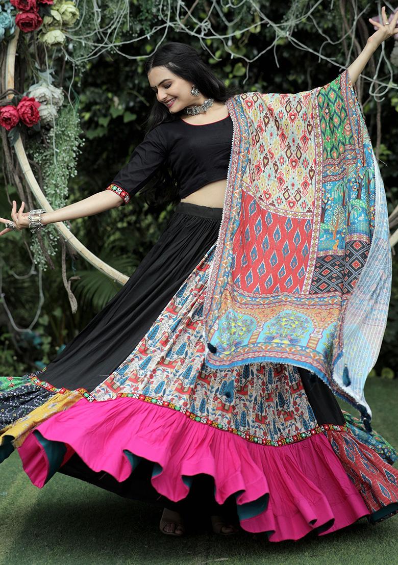 Black Embroidered Rayon Lehenga Set