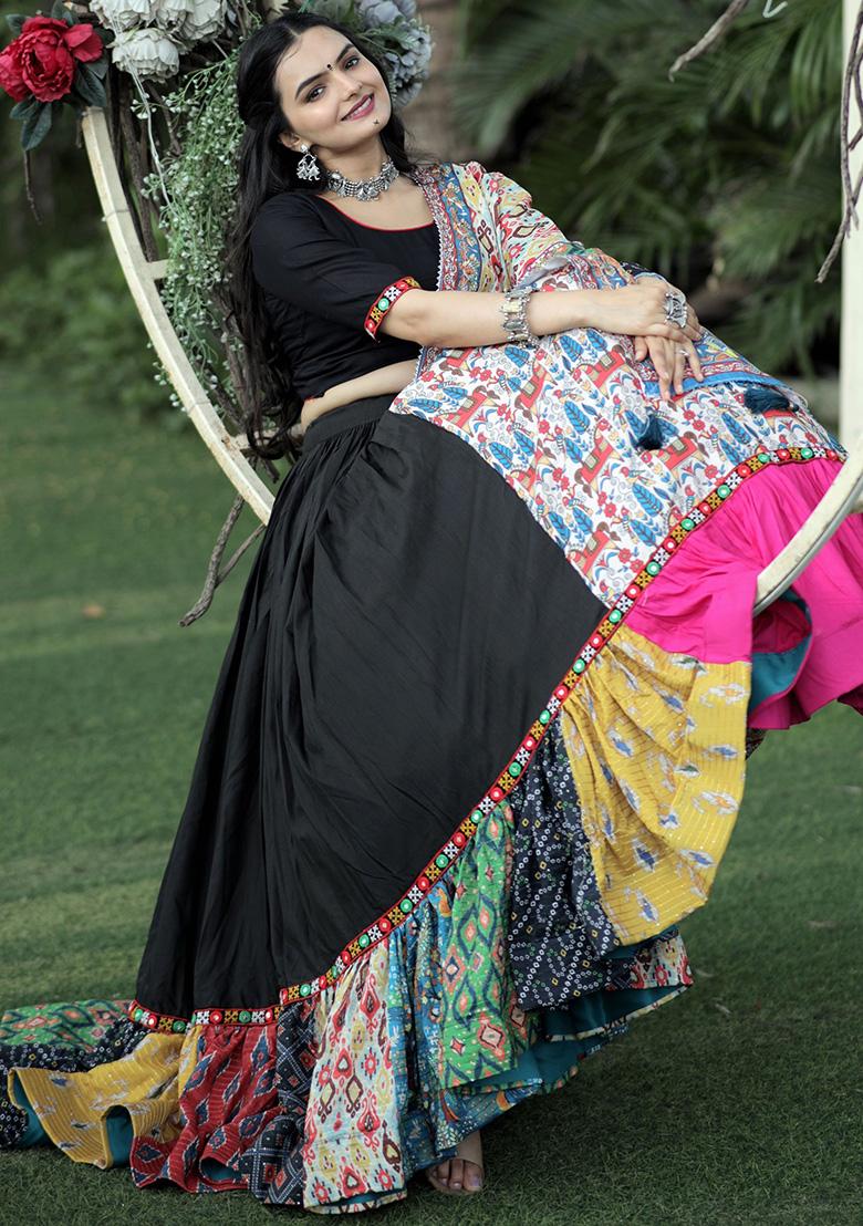 Black Embroidered Rayon Lehenga Set