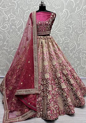 Wine Embroidered Velvet Lehenga Set
