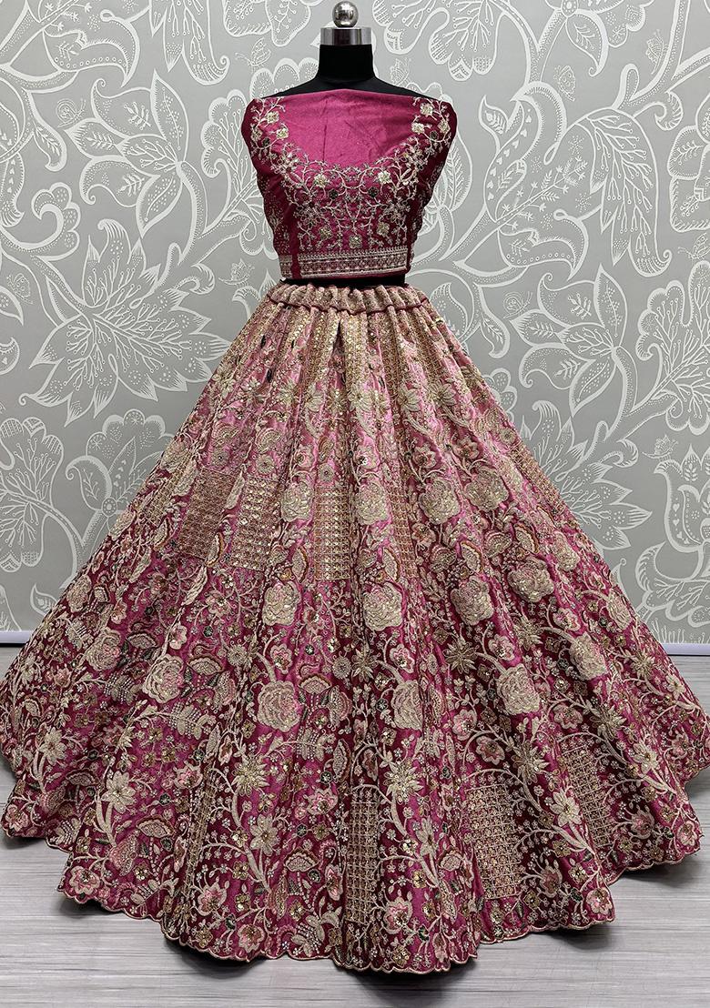Wine Embroidered Velvet Lehenga Set