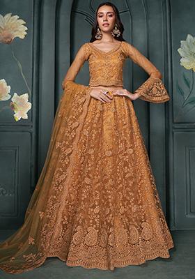 Orange Embroidered Net Lehenga Set