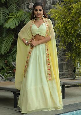 Yellow Sequin Embroidered Georgette Lehenga Set