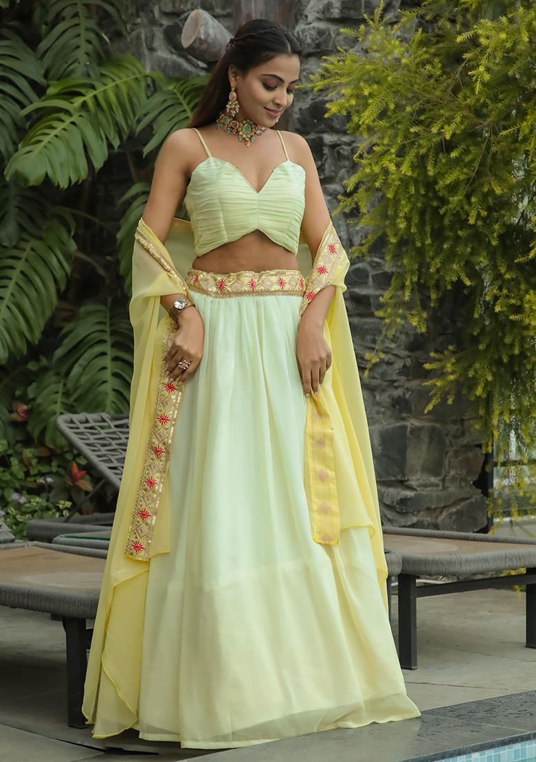 Yellow Sequin Embroidered Georgette Lehenga Set