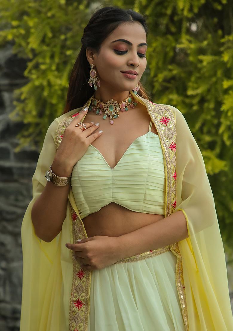 Yellow Sequin Embroidered Georgette Lehenga Set