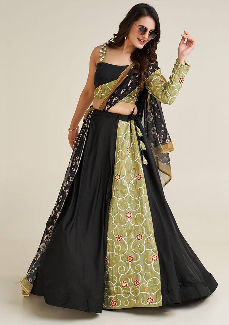 Black Sequin Embroidered Rayon Lehenga Set