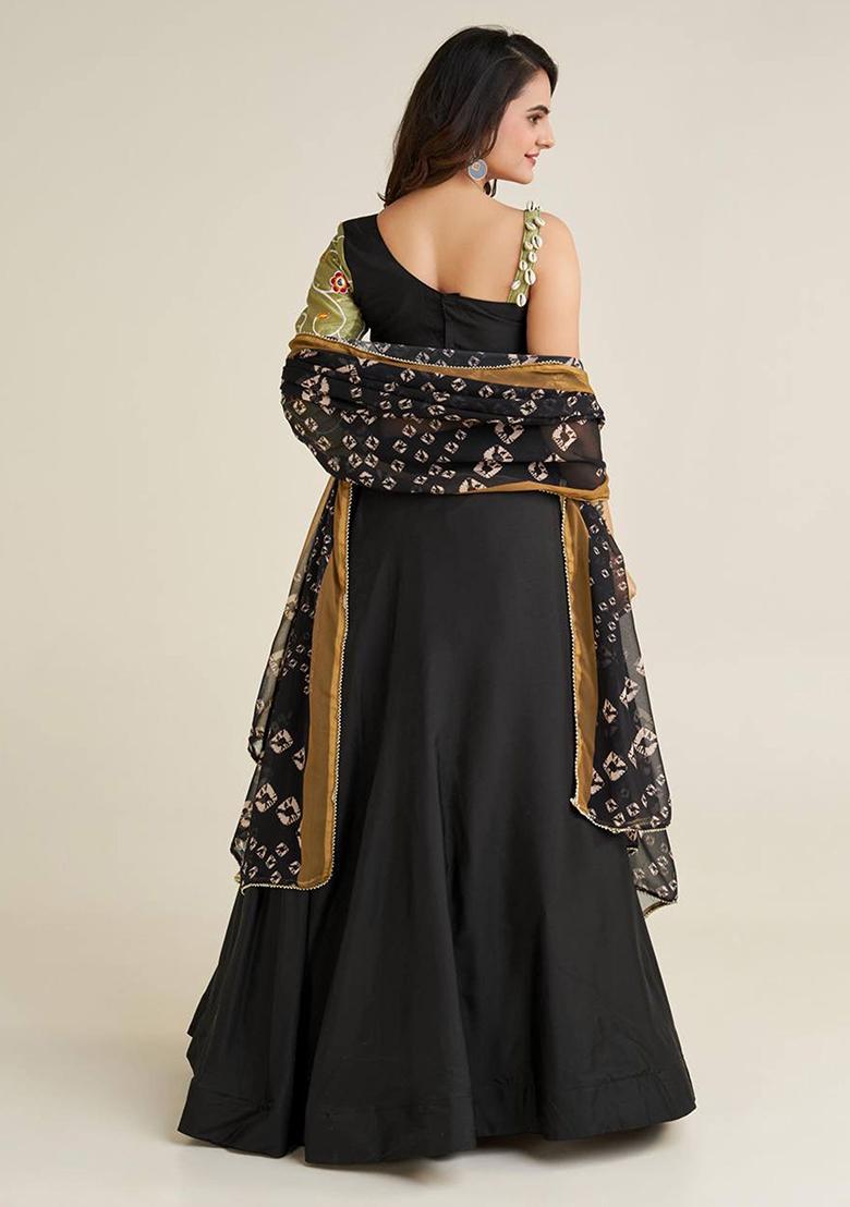 Black Sequin Embroidered Rayon Lehenga Set