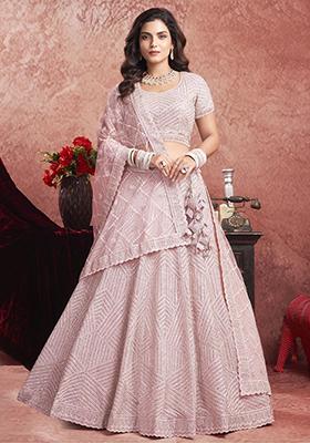 Pink Sequin Embroidered Net Lehenga Set