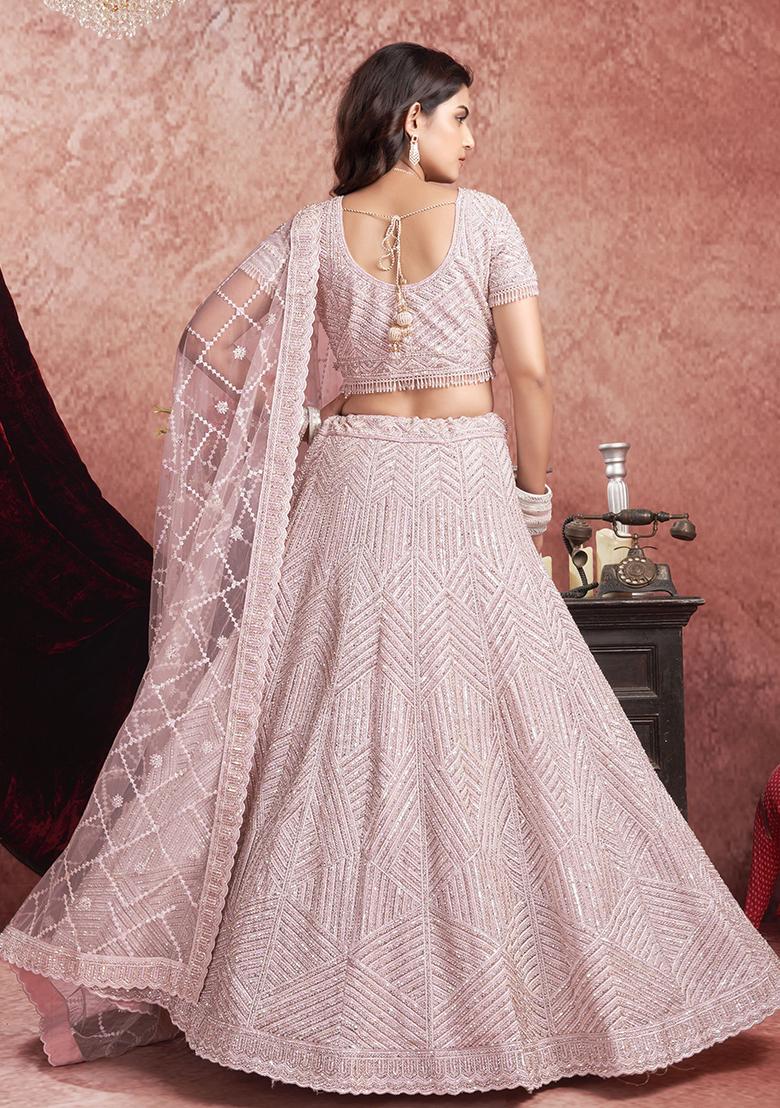 Pink Sequin Embroidered Net Lehenga Set