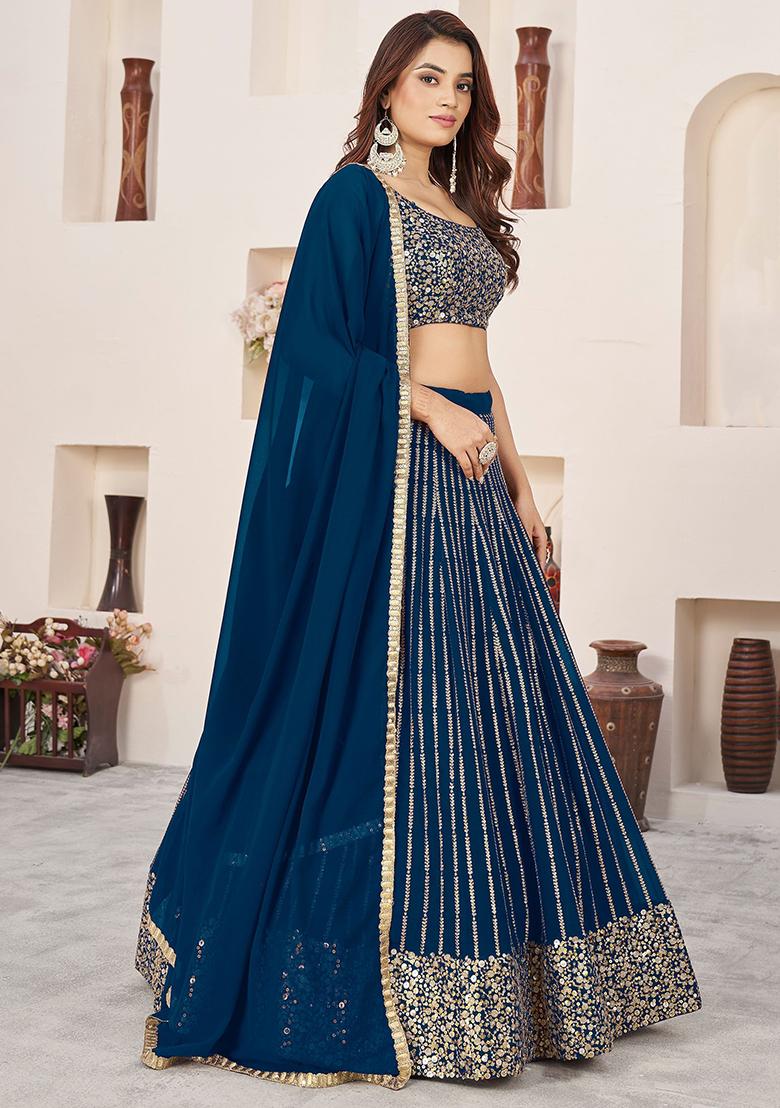 Blue Sequin Embroidered Georgette Lehenga Set