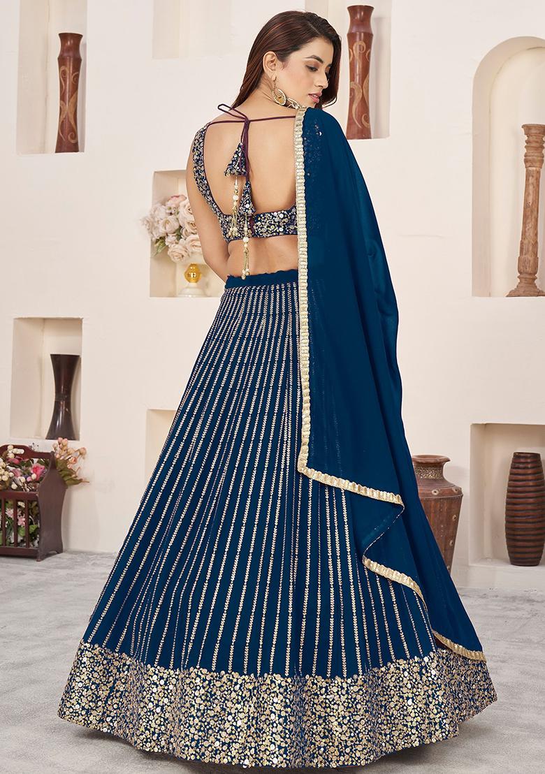 Blue Sequin Embroidered Georgette Lehenga Set