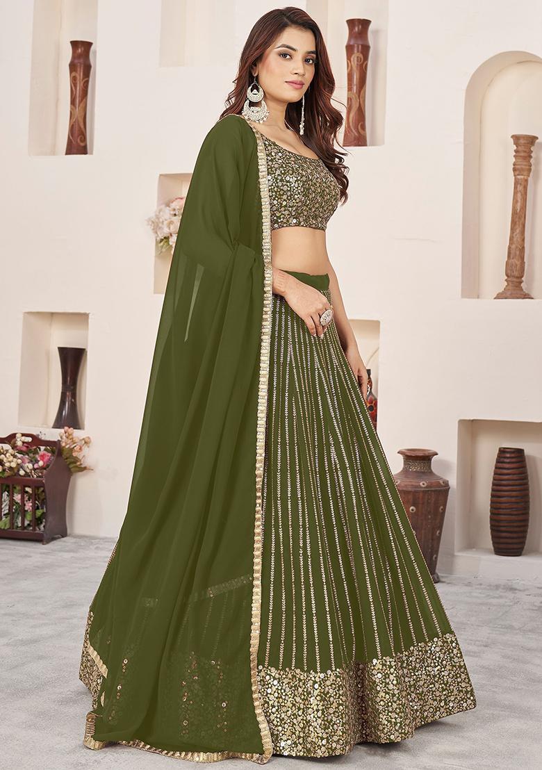 Green Sequin Embroidered Georgette Lehenga Set