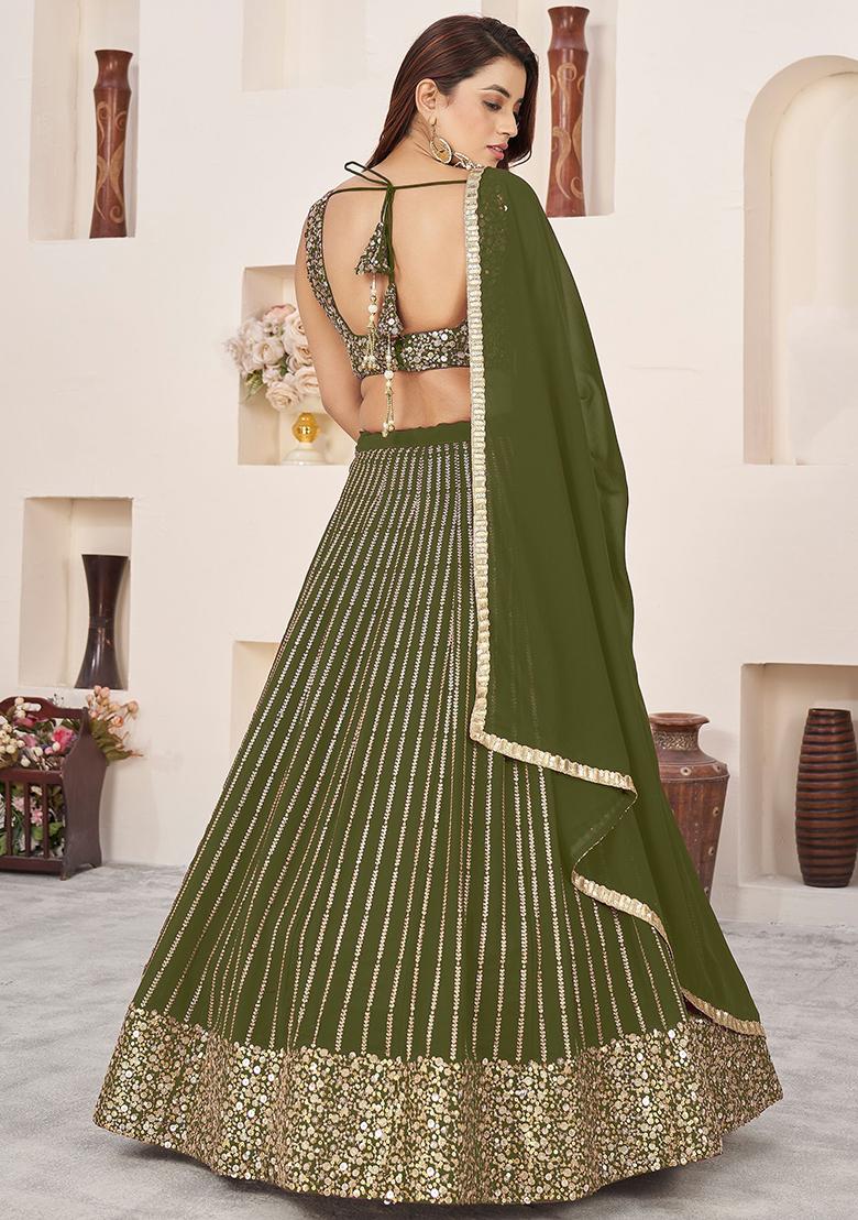 Green Sequin Embroidered Georgette Lehenga Set