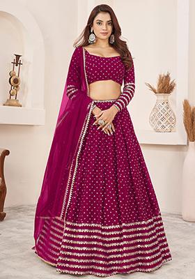 Pink Sequin Embroidered Georgette Lehenga Set