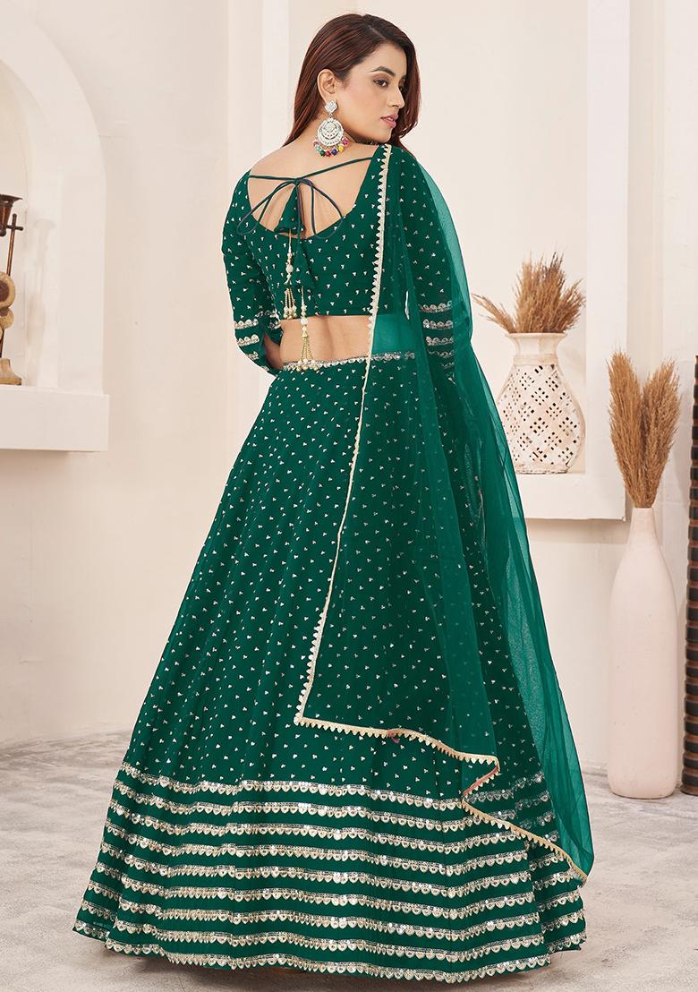 Green Sequin Embroidered Georgette Lehenga Set