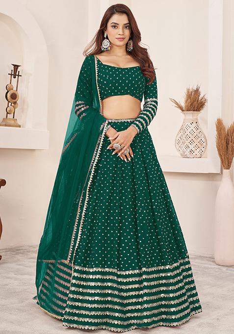 Green Sequin Embroidered Georgette Lehenga Set