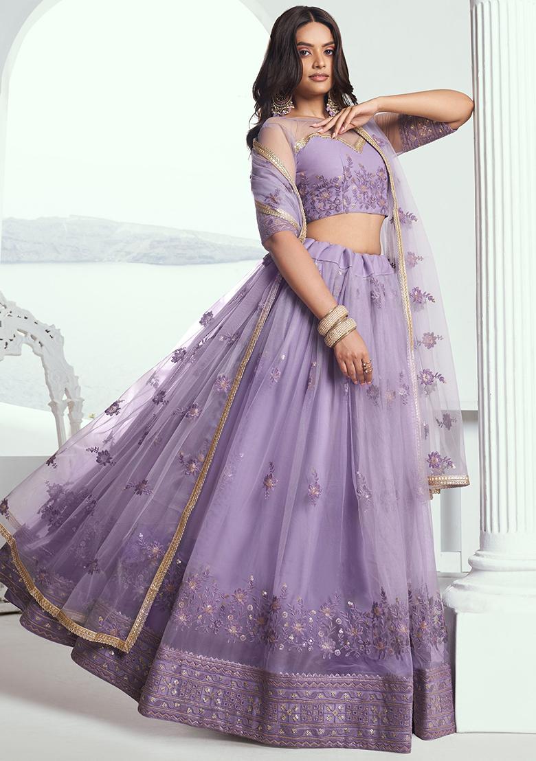 Lavender Embroidered Net Lehenga Set
