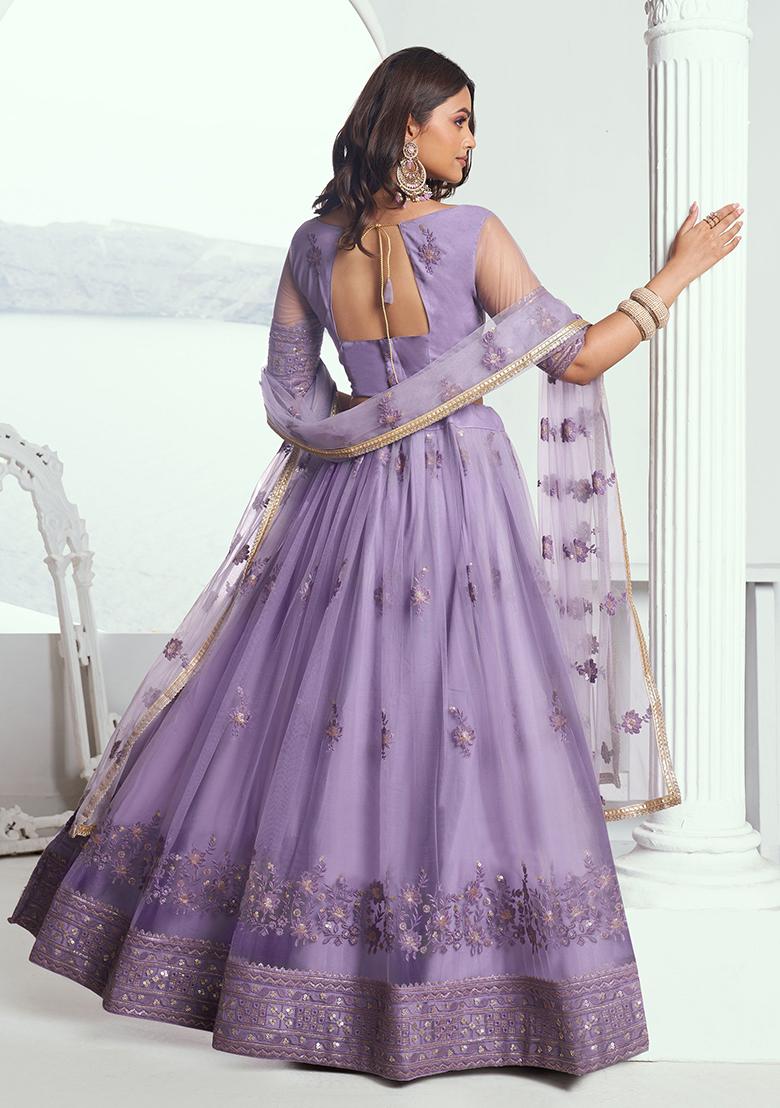 Lavender Embroidered Net Lehenga Set