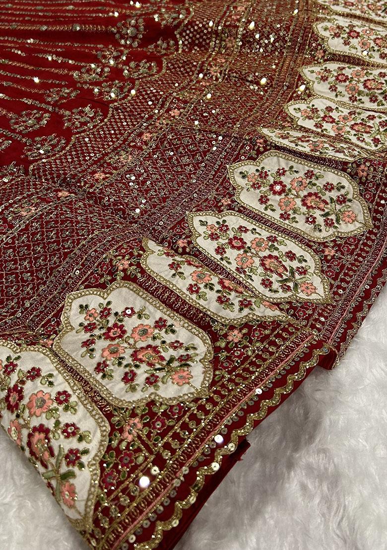 Red Sequin Embroidered Silk Lehenga Set