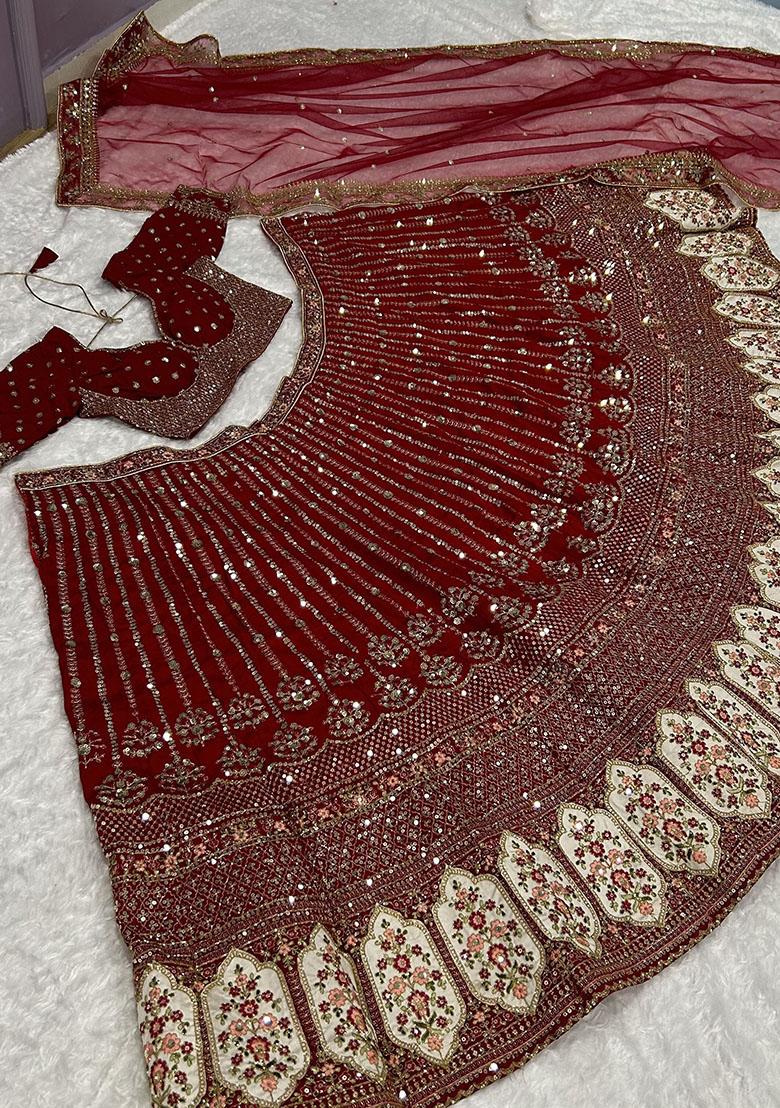 Red Sequin Embroidered Silk Lehenga Set