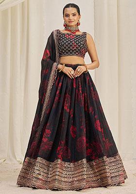 Black Sequin Embroidered Organza Lehenga Set