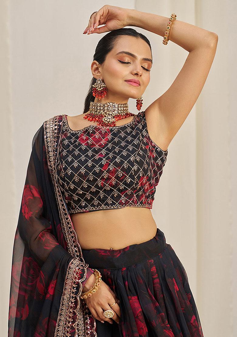 Black Sequin Embroidered Organza Lehenga Set