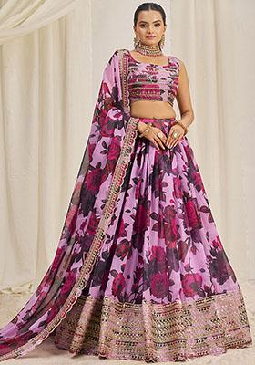 Pink Sequin Embroidered Organza Lehenga Set