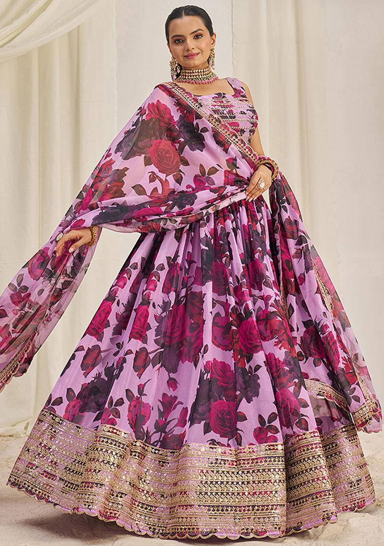 Pink Sequin Embroidered Organza Lehenga Set