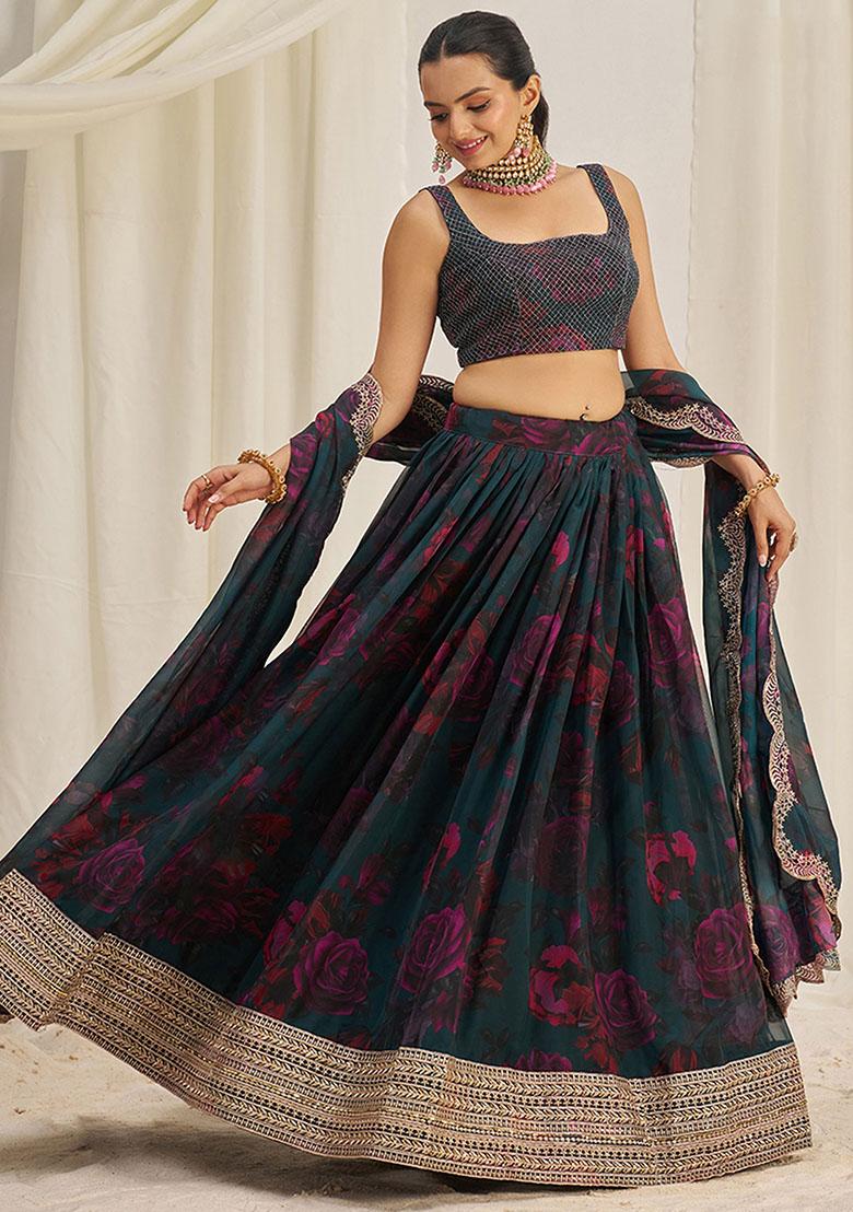 Green Embroidered Organza Lehenga Set